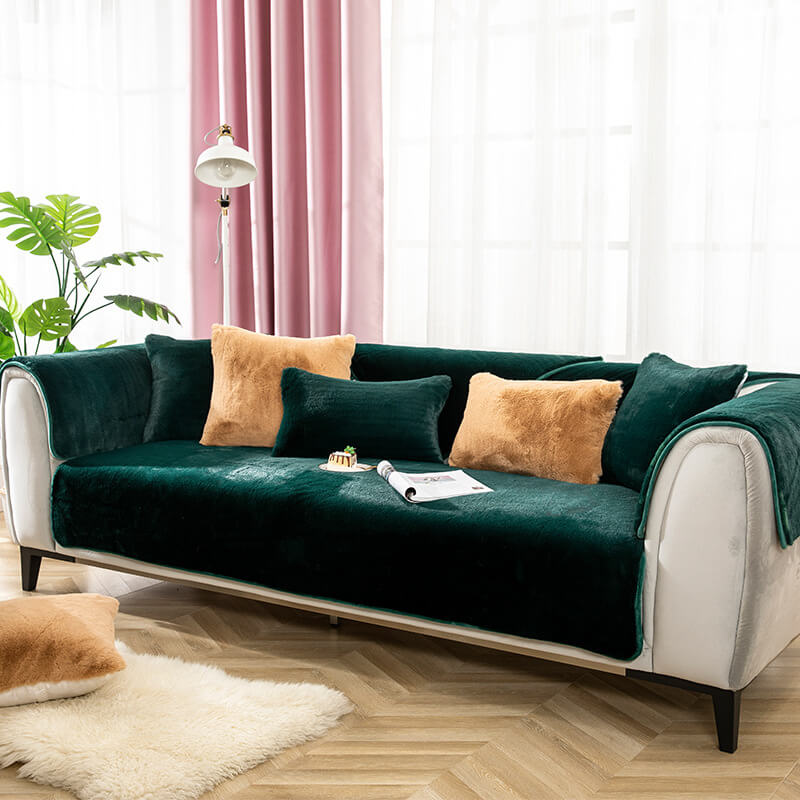 Faux Fur Sofa Couch Cover, Plush Shaggy Sectional Couch Covers