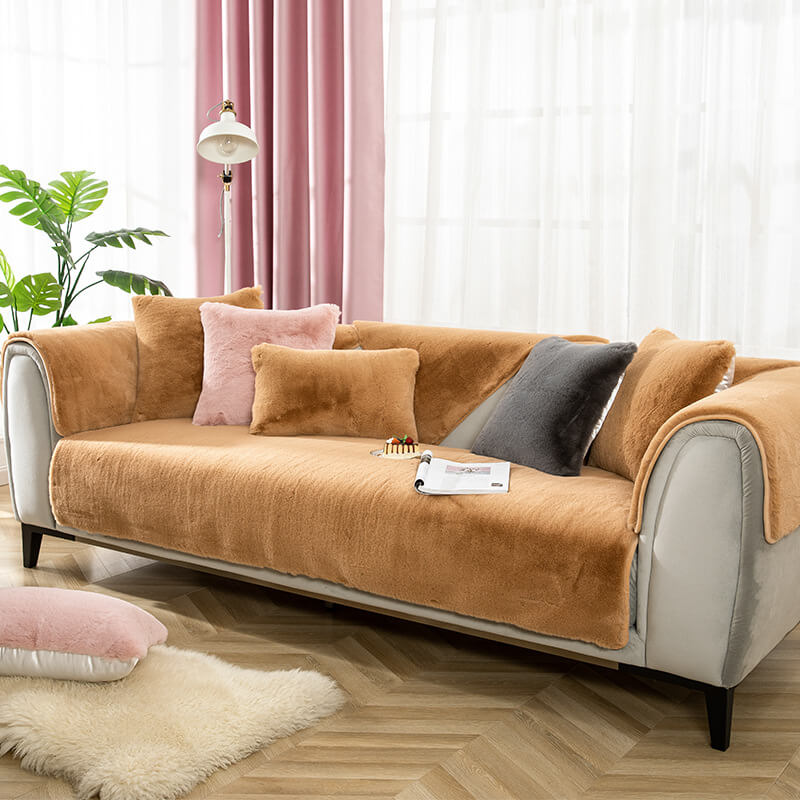 Faux Fur Sofa Couch Cover, Plush Shaggy Sectional Couch Covers
