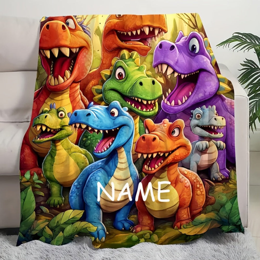 Dinosaur Gift Personalized Custom Name Kids Throw Blanket