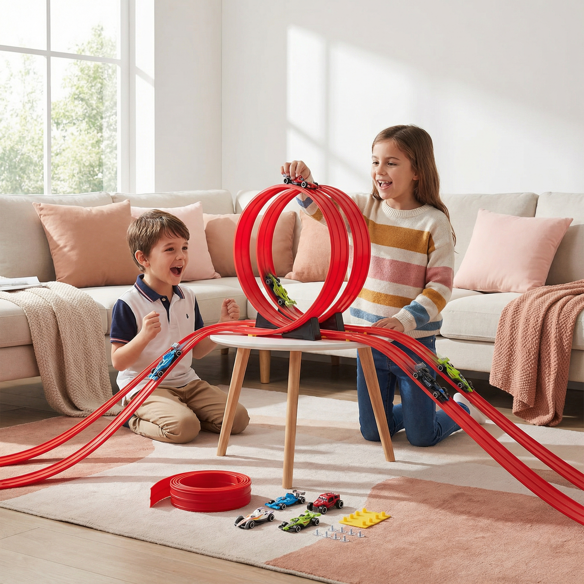 Flexible Race Track Set with Glow in the Dark Rails - Creative DIY Construction Toy with Light Up Car for Kids - Indoor Racing Play Set