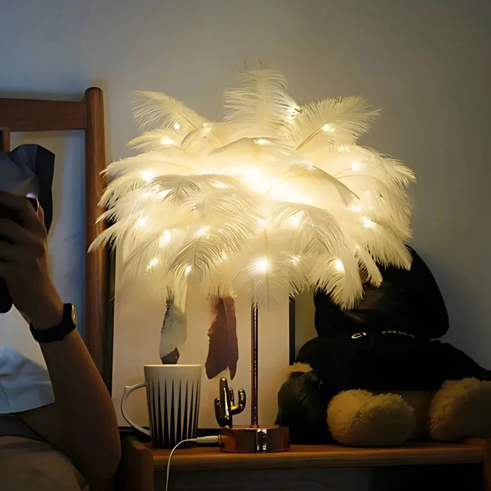 Feather Lamp Centerpiece Elegant LED Table Light Remote Control