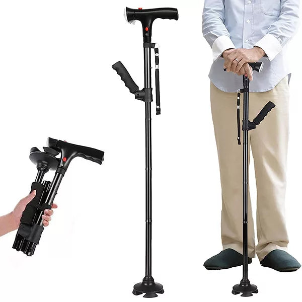 Walking Stick with Light and Folding Handle
