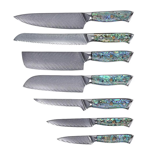 Aurora (オーロラ) Damascus Steel - Complete Kitchen Knife Set - Set of 7