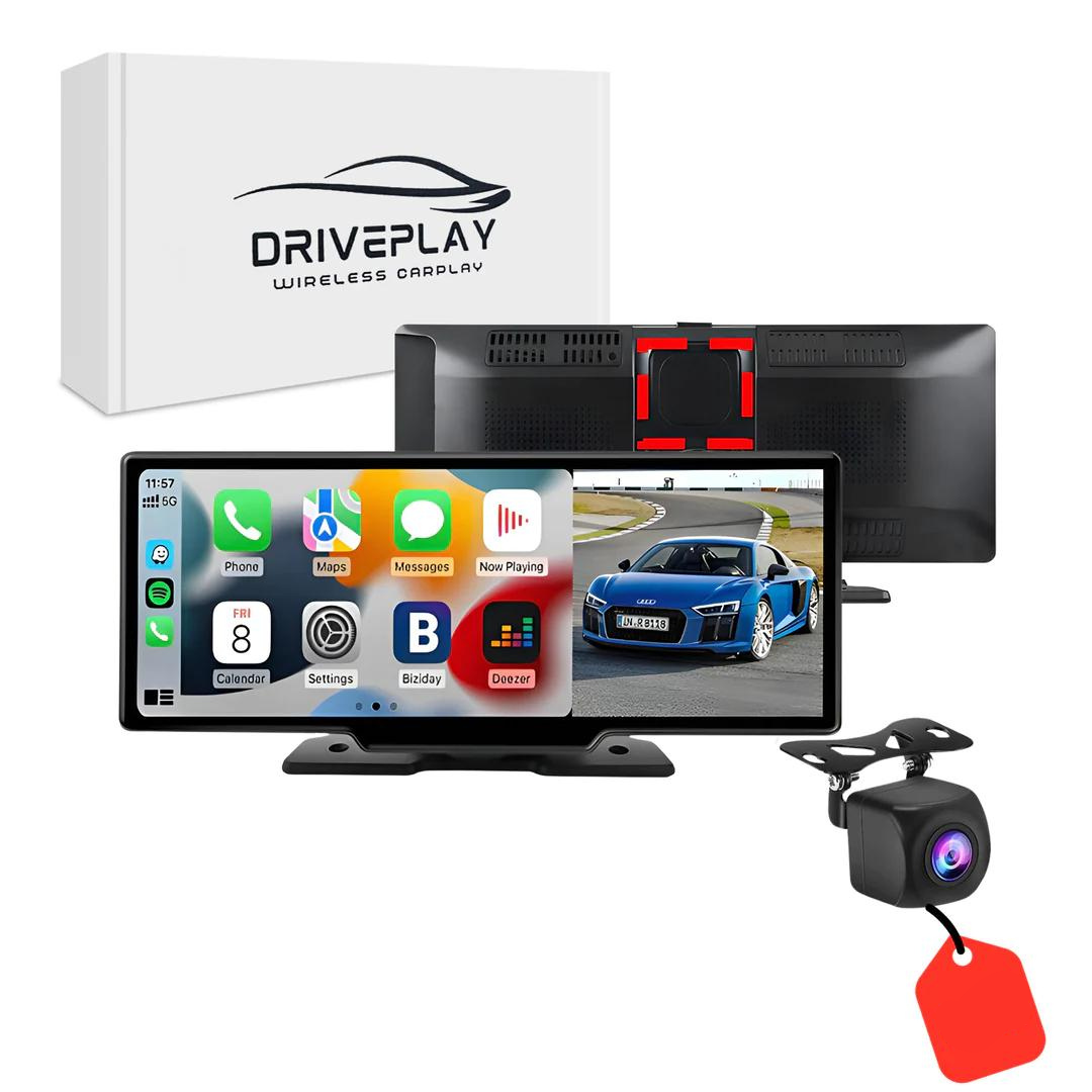 Wireless Apple CarPlay and Android Auto Portable Touchscreen Display for Universal Vehicles - Dashboard Mounted Car Multimedia Player with Bluetooth and Dashcam