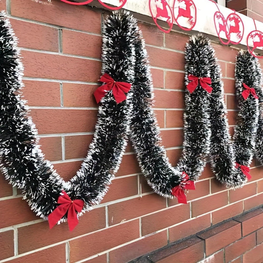Garlands Black Tinsel Red Bows Christmas Decoration