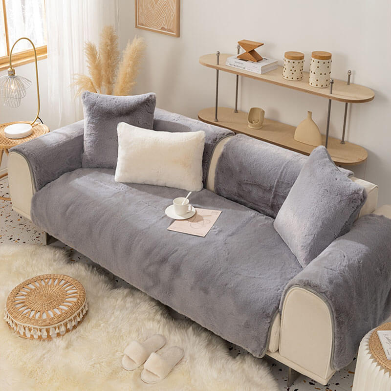 Faux Fur Sofa Couch Cover, Plush Shaggy Sectional Couch Covers