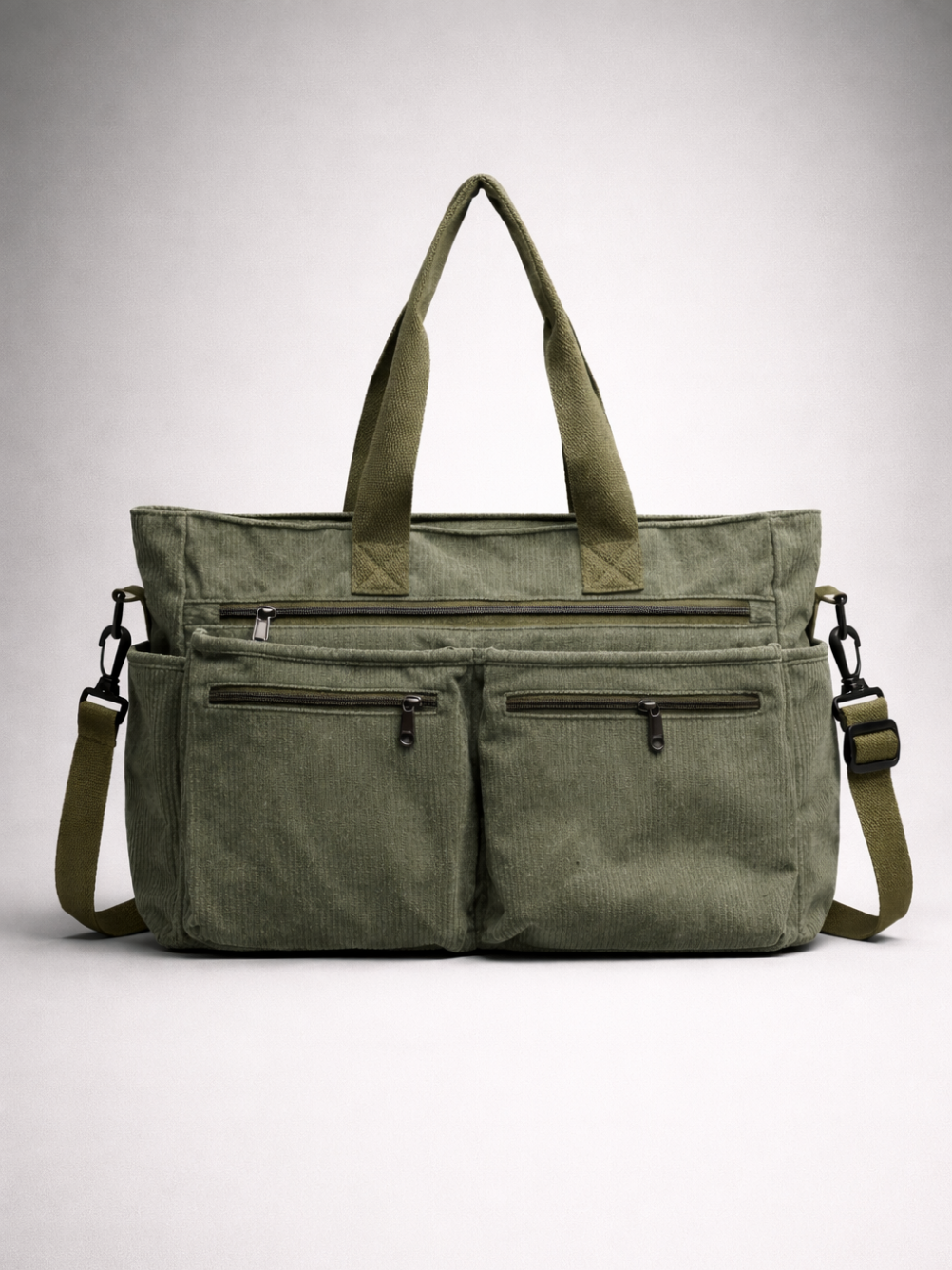 Green Corduroy Tote Bag for University | PERUGIA