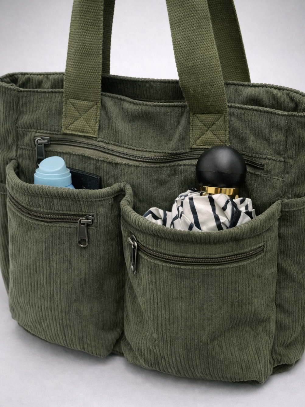 Green Corduroy Tote Bag for University | PERUGIA