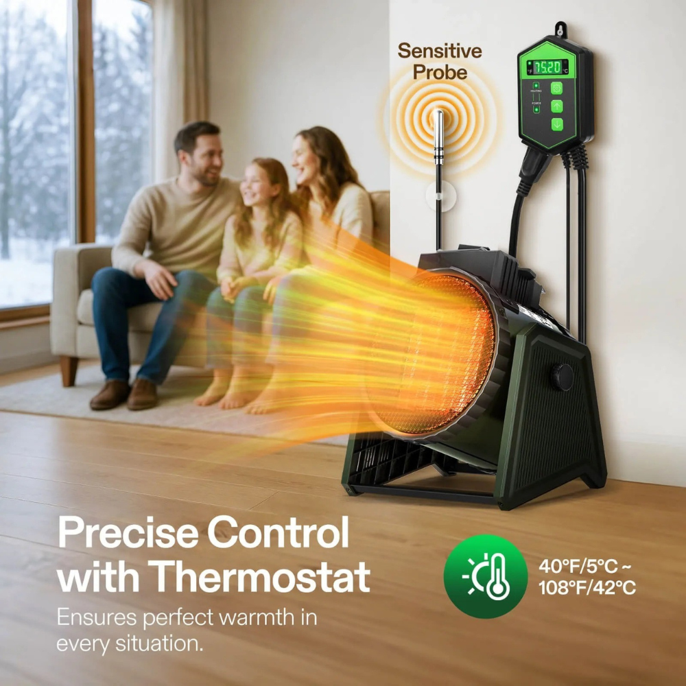 Electric Space Heater Adjustable Thermostat Greenhouse Home Use