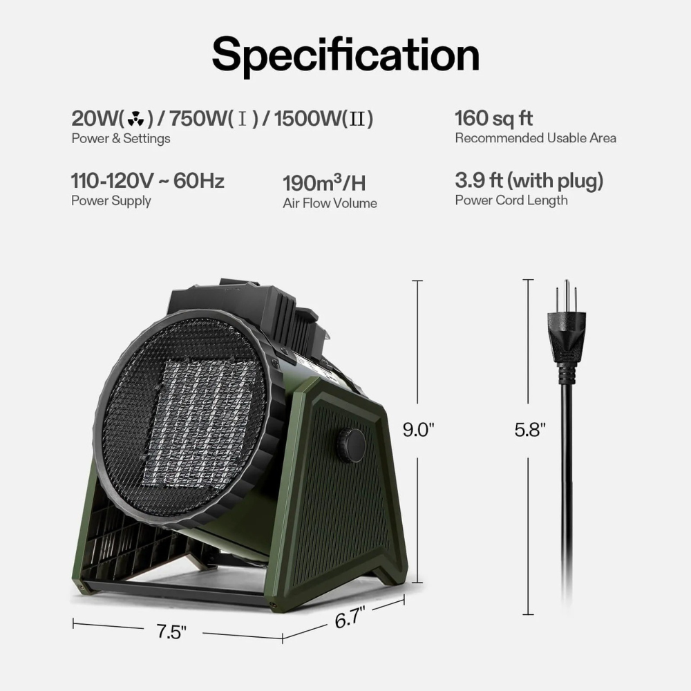 Electric Space Heater Adjustable Thermostat Greenhouse Home Use