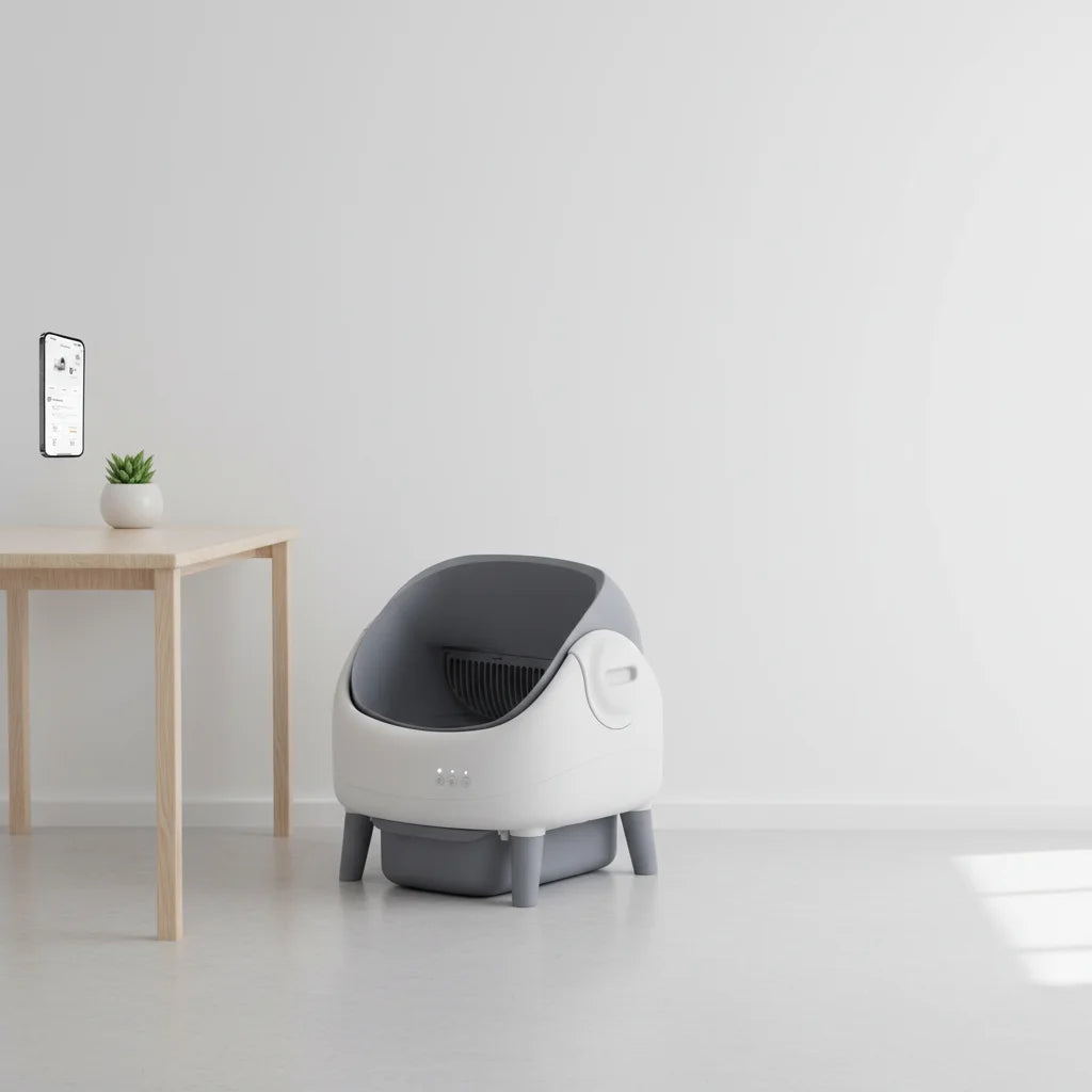Automatic Self-Cleaning Cat Litter Box with Smart App Control - Large 76L Capacity Plastic Pet Toilet with Dual Safety Sensors for Cats - Grey-White