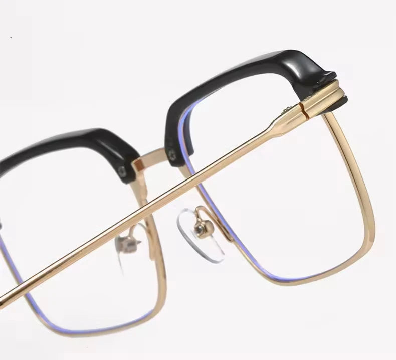 Unisex Anti Blue Light Reading Glasses with Color Changing Photochromic Lenses - Metal Frame Square Eyeglasses for Diamond Face Shapes - Gray