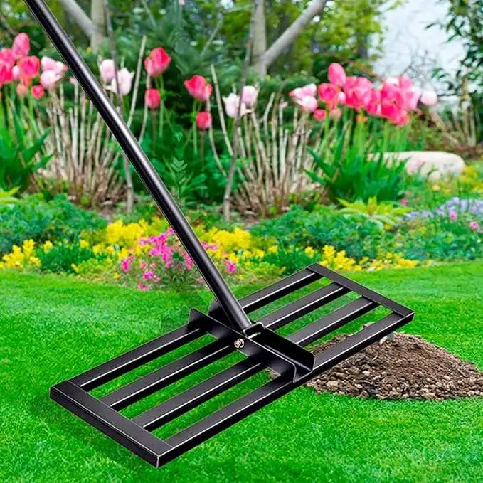 Lawn Leveling Rake with Long Handle - High Strength Steel Soil Leveler for Yard Maintenance and Organic Fertilizer Sanding - Unisex