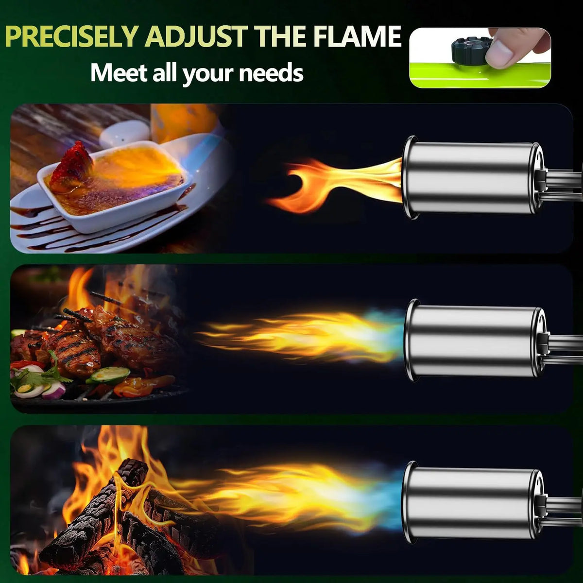 Propane Torch Head with Adjustable Flame and Built-in Igniter - Aluminum Kitchen Blow Torch Gun for Cooking, Camping, and Charcoal Grilling