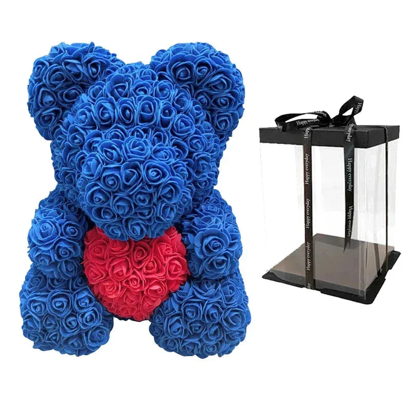 Rose Bear Artificial Flower Teddy Bear - Handmade PE Foam Everlasting Roses Gift for Women - Romantic Anniversary and Valentines Decor - 40cm Red