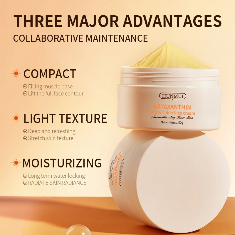 Astaxanthin and Niacinamide Anti-Wrinkle Face Cream for Women - Rejuvenating Facial Serum Moisturizer for Improved Skin Texture and Tone - 80g