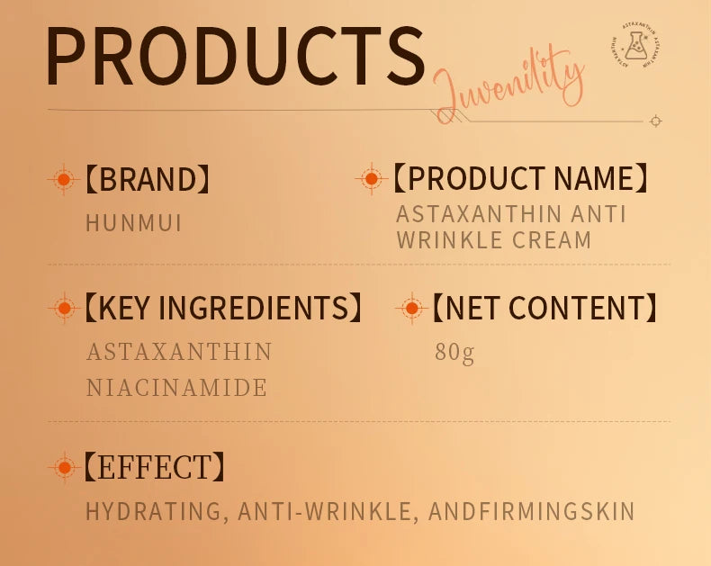Astaxanthin and Niacinamide Anti-Wrinkle Face Cream for Women - Rejuvenating Facial Serum Moisturizer for Improved Skin Texture and Tone - 80g