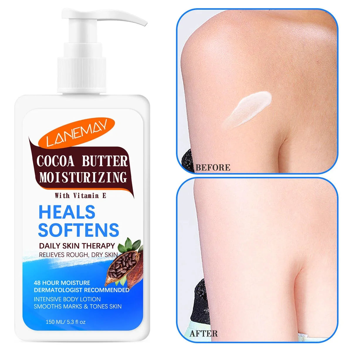 Organic Cocoa Butter Body Lotion for Women - Nourishing Daily Moisturizer for All Skin Types - Smoothing and Brightening Skin Care Treatment