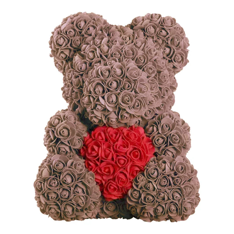 Rose Bear Artificial Flower Teddy Bear - Handmade PE Foam Everlasting Roses Gift for Women - Romantic Anniversary and Valentines Decor - 40cm Red