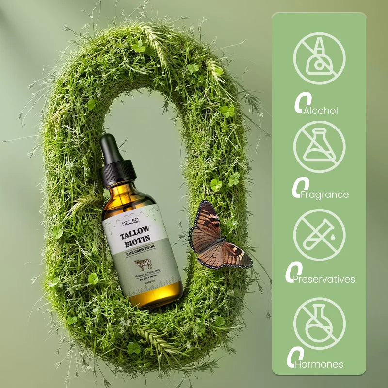 Organic Biotin Tallow Hair Growth Oil – Natural Hair Regrowth Treatment for Women & Men, Nourishing & Strengthening Serum