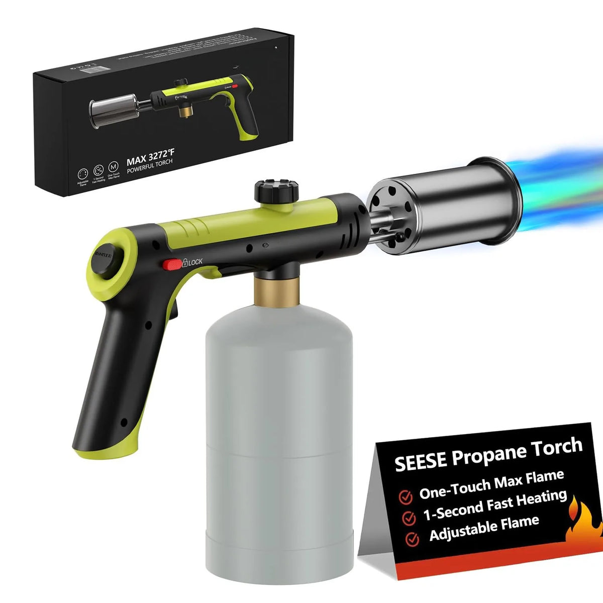 Propane Torch Head with Adjustable Flame and Built-in Igniter - Aluminum Kitchen Blow Torch Gun for Cooking, Camping, and Charcoal Grilling