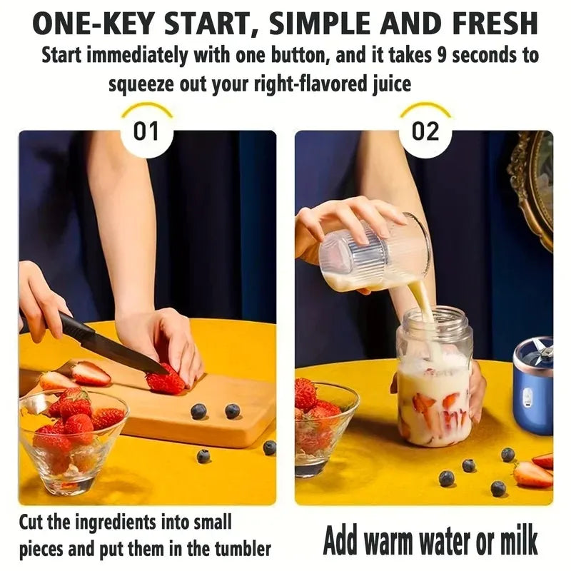 Portable Wireless Personal Juicer Blender for Fruit and Vegetables - USB Rechargeable Small Juice Mixing Cup with 6 Stainless Steel Blades - 400ml