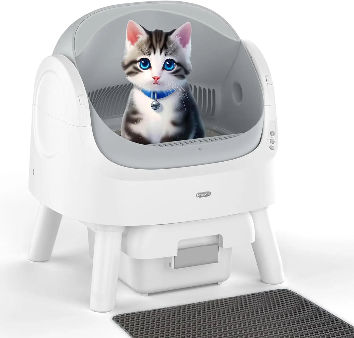 Smart Automatic Self-Cleaning Cat Litter Box with 10L Waste Tray - Quiet Plastic Pet Toilet with Safety Sensors for Cats of All Sizes - Gray