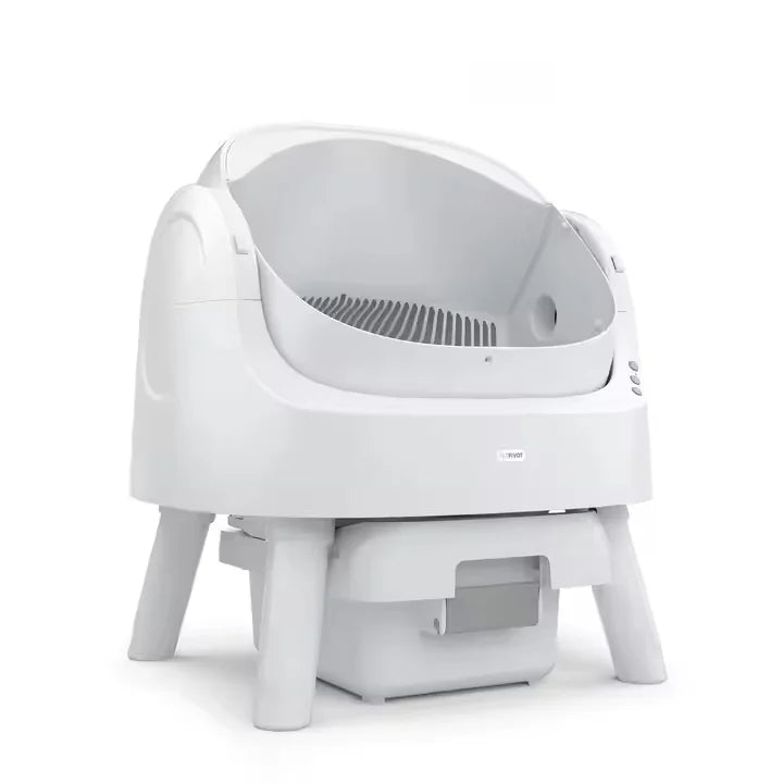 Extra Large Enclosed Cat Litter Box with 65L Capacity - Stainless Steel and Splash-Proof Plastic Pet Toilet with Drawer for Easy Cleaning - Grey