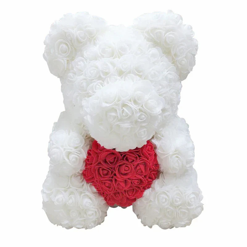 Rose Bear Artificial Flower Teddy Bear - Handmade PE Foam Everlasting Roses Gift for Women - Romantic Anniversary and Valentines Decor - 40cm Red