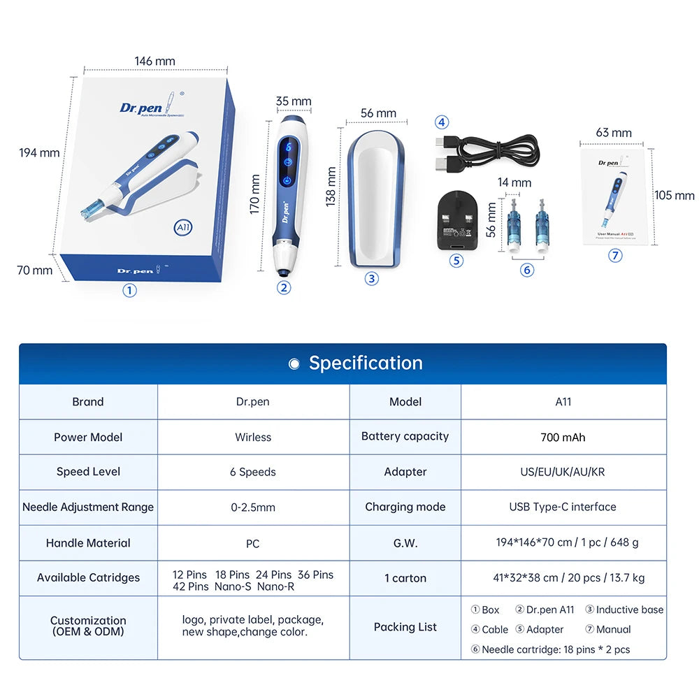 Wireless Electric Microneedling Pen for Face and Body - Professional Skin Rejuvenation and Anti-Aging Device with LCD Display and 6 Speed Levels