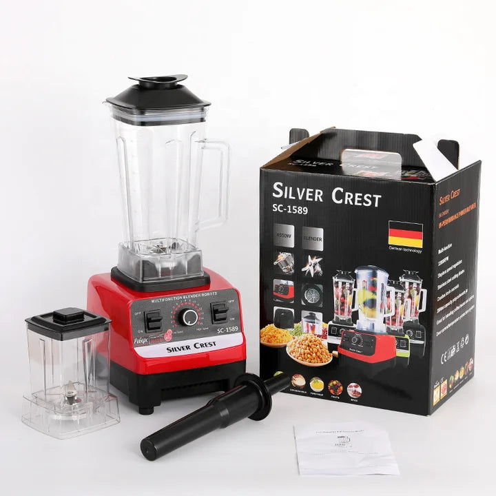 Heavy Duty High Power Electric Blender and Juicer - 4500W Professional Food Mixer with 2L Plastic Container - 15 Speed Settings for Home and Commercial Use