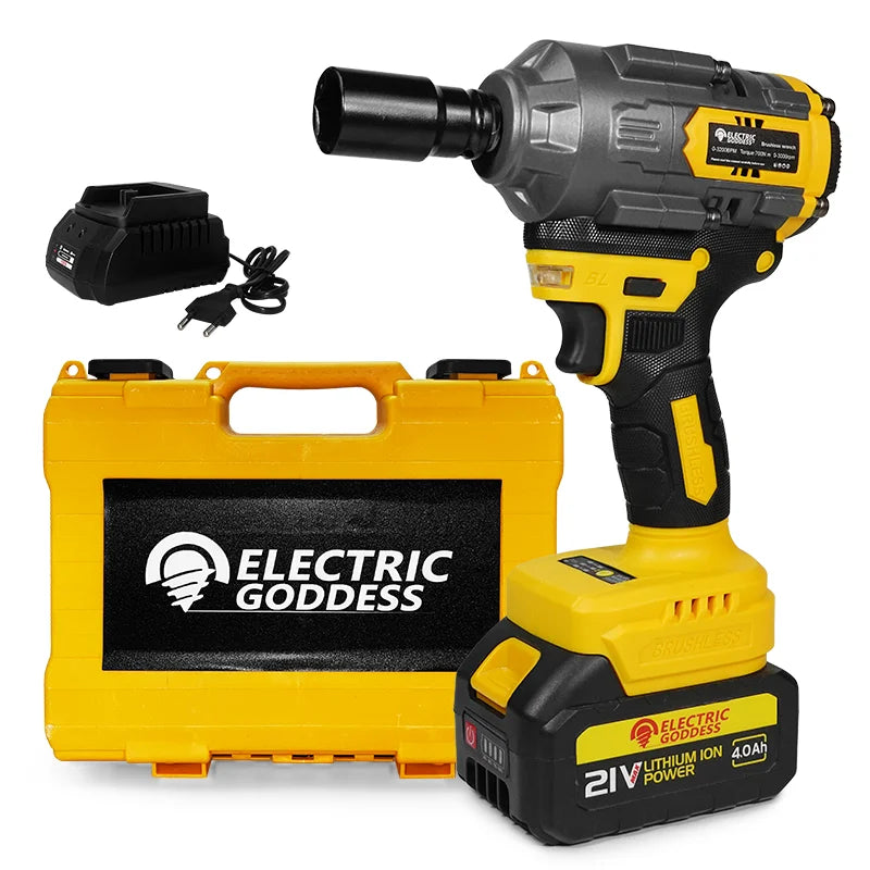 Industrial Brushless Electric Impact Wrench 1/2 Inch Drive - 700Nm High Torque 21V Cordless Power Tool with 3000RPM for Automotive