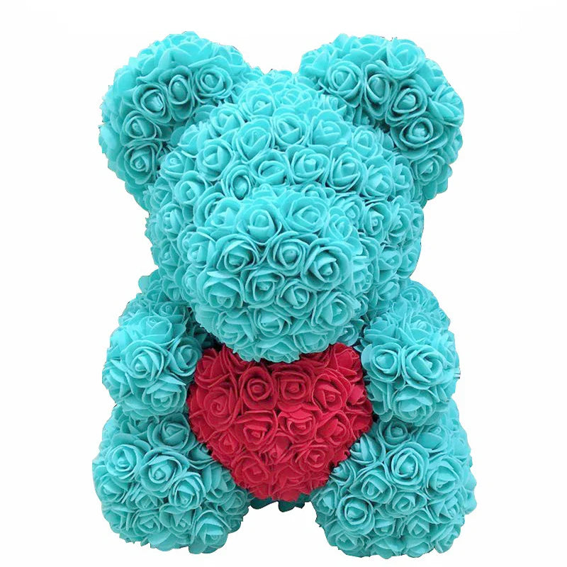 Rose Bear Artificial Flower Teddy Bear - Handmade PE Foam Everlasting Roses Gift for Women - Romantic Anniversary and Valentines Decor - 40cm Red