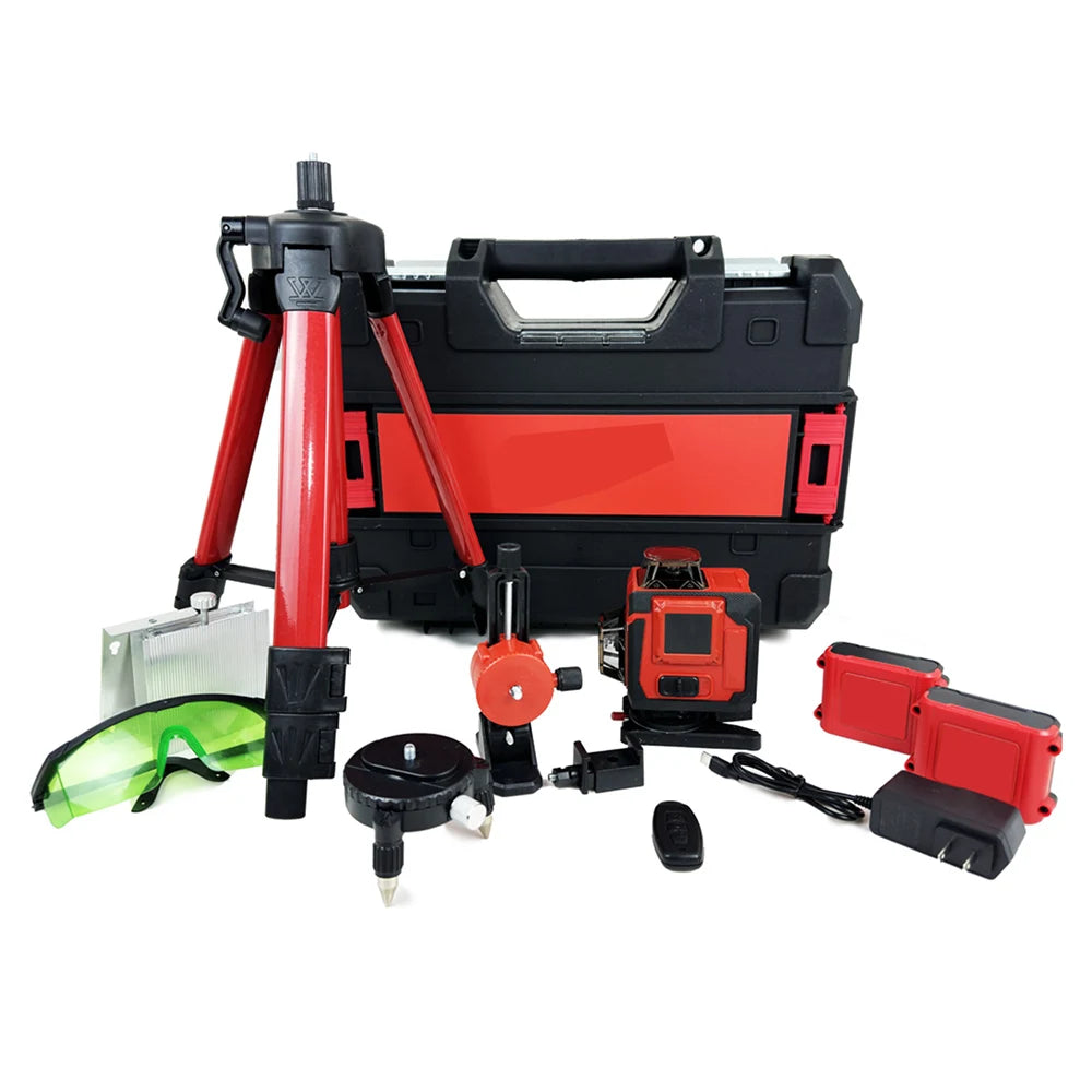 16 Line Green Laser Level Kit with Electronic Self-Leveling - Industrial Rechargeable Lithium Battery Power Tool with Remote Control - IP65
