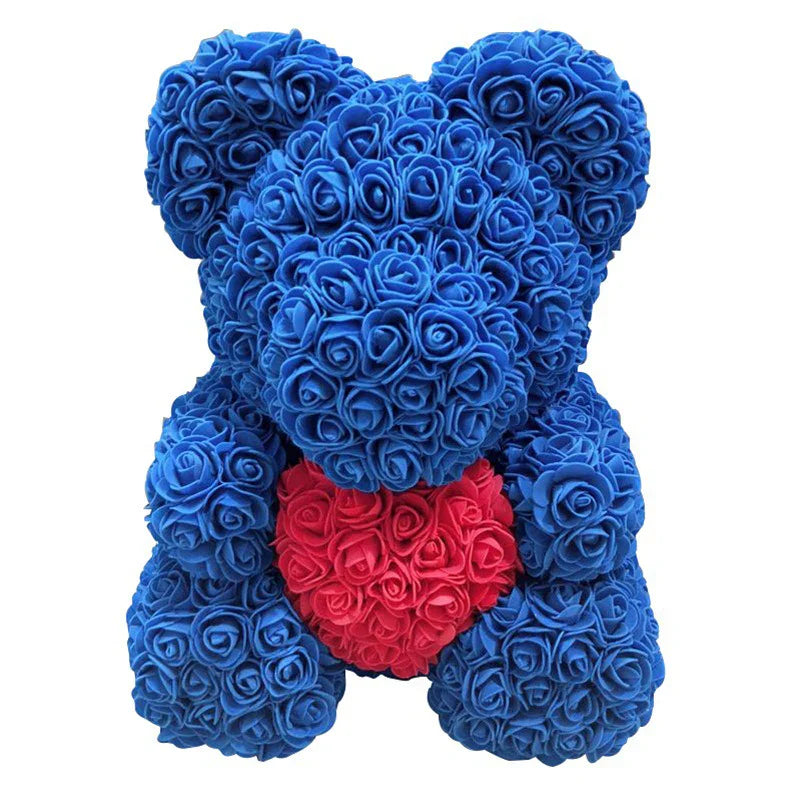 Rose Bear Artificial Flower Teddy Bear - Handmade PE Foam Everlasting Roses Gift for Women - Romantic Anniversary and Valentines Decor - 40cm Red