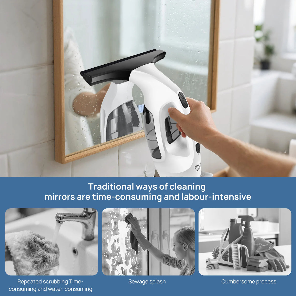 Handheld Electric Window Cleaner and Vacuum Mop - Portable 2-in-1 Glass Squeegee with Water Spray and Suction for Household and Outdoor Use - Unisex