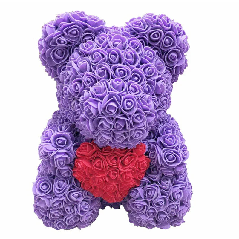 Rose Bear Artificial Flower Teddy Bear - Handmade PE Foam Everlasting Roses Gift for Women - Romantic Anniversary and Valentines Decor - 40cm Red