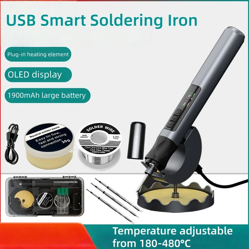 Optimized Product Title Portable USB Wireless Soldering Iron with OLED Digital Display - 1900mAh Lithium Battery Power Tool Set for Electronics Repair - Temperature Range 180-480°C