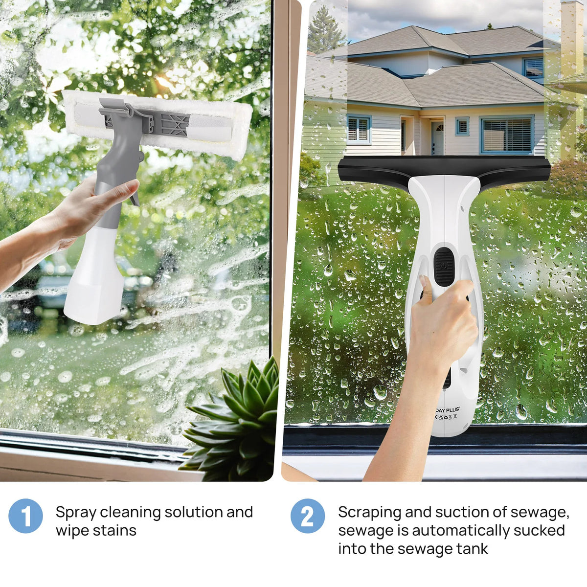 Handheld Electric Window Cleaner and Vacuum Mop - Portable 2-in-1 Glass Squeegee with Water Spray and Suction for Household and Outdoor Use - Unisex