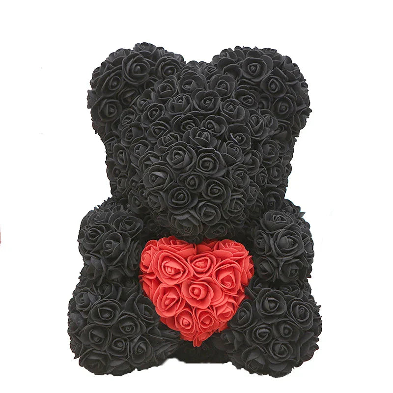 Rose Bear Artificial Flower Teddy Bear - Handmade PE Foam Everlasting Roses Gift for Women - Romantic Anniversary and Valentines Decor - 40cm Red