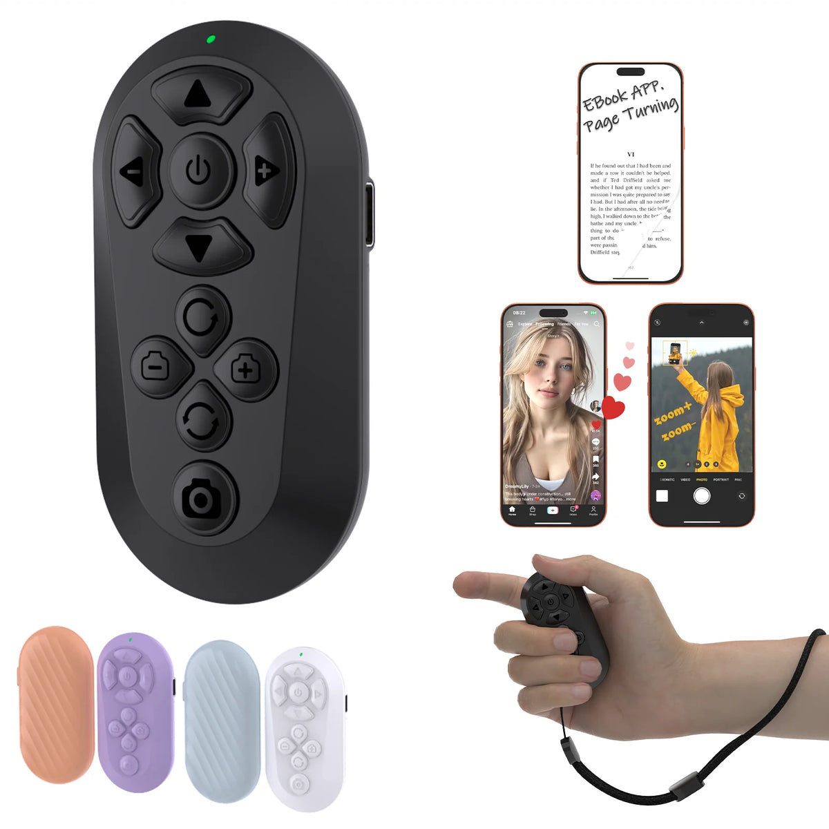 Bluetooth Wireless Remote Control for TikTok and Short Videos - Rechargeable Page Turner and Selfie Camera Shutter for iPhone and Android