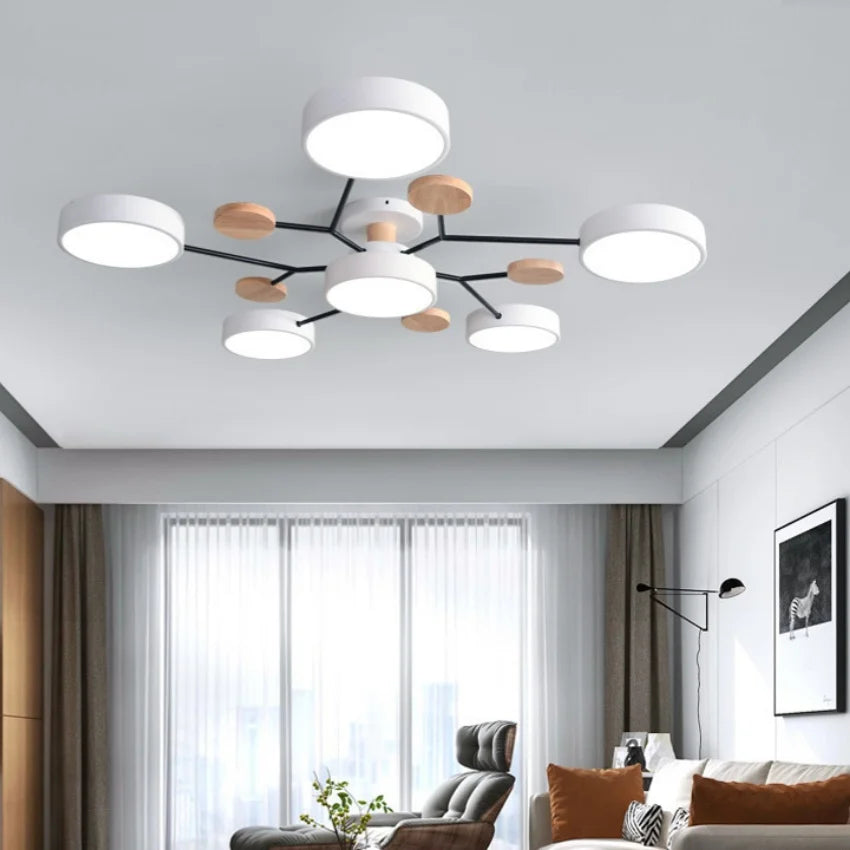 Modern European Macaron Chandelier – LED Pendant Lighting 48W/60W/72W/84W for Bedroom, Living Room & Dining Spaces