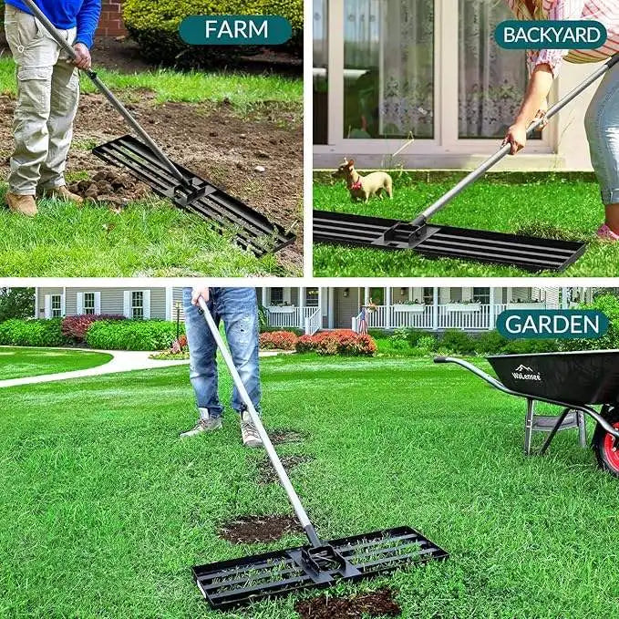 Lawn Leveling Rake with Long Handle - High Strength Steel Soil Leveler for Yard Maintenance and Organic Fertilizer Sanding - Unisex