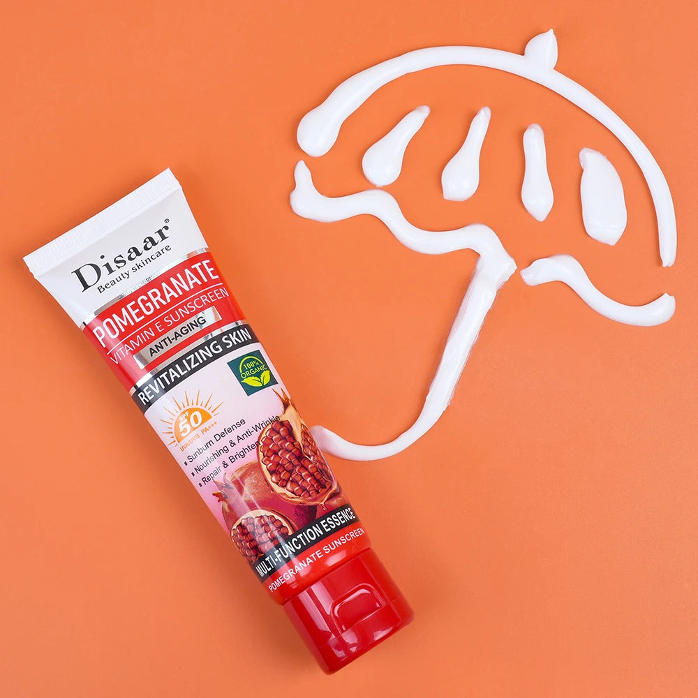 Pomegranate Sunscreen SPF 50 PA+++ with Vitamin E and C - Hydrating Face and Body Moisturizing Cream for Sunburn Protection and Repair