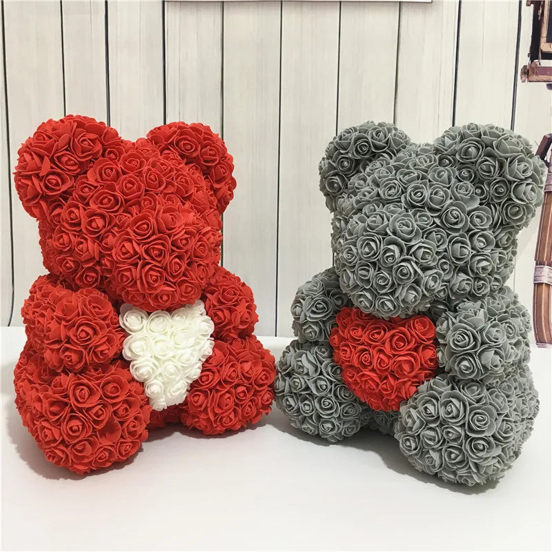 Rose Bear Artificial Flower Teddy Bear - Handmade PE Foam Everlasting Roses Gift for Women - Romantic Anniversary and Valentines Decor - 40cm Red