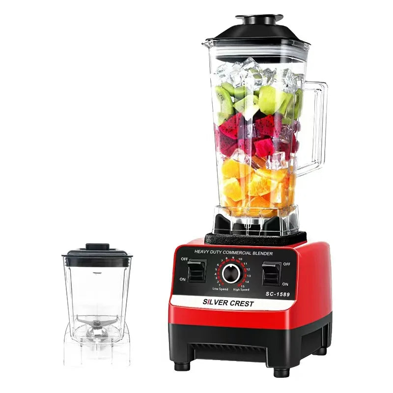 Heavy Duty High Power Electric Blender and Juicer - 4500W Professional Food Mixer with 2L Plastic Container - 15 Speed Settings for Home and Commercial Use