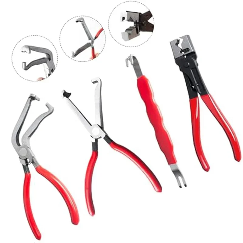 4-Piece Electrical Disconnect Pliers Set for Automotive Wiring and Car Body Dent Repair - Universal Fitment Heavy Duty Repair Tool Kit with Soft Case