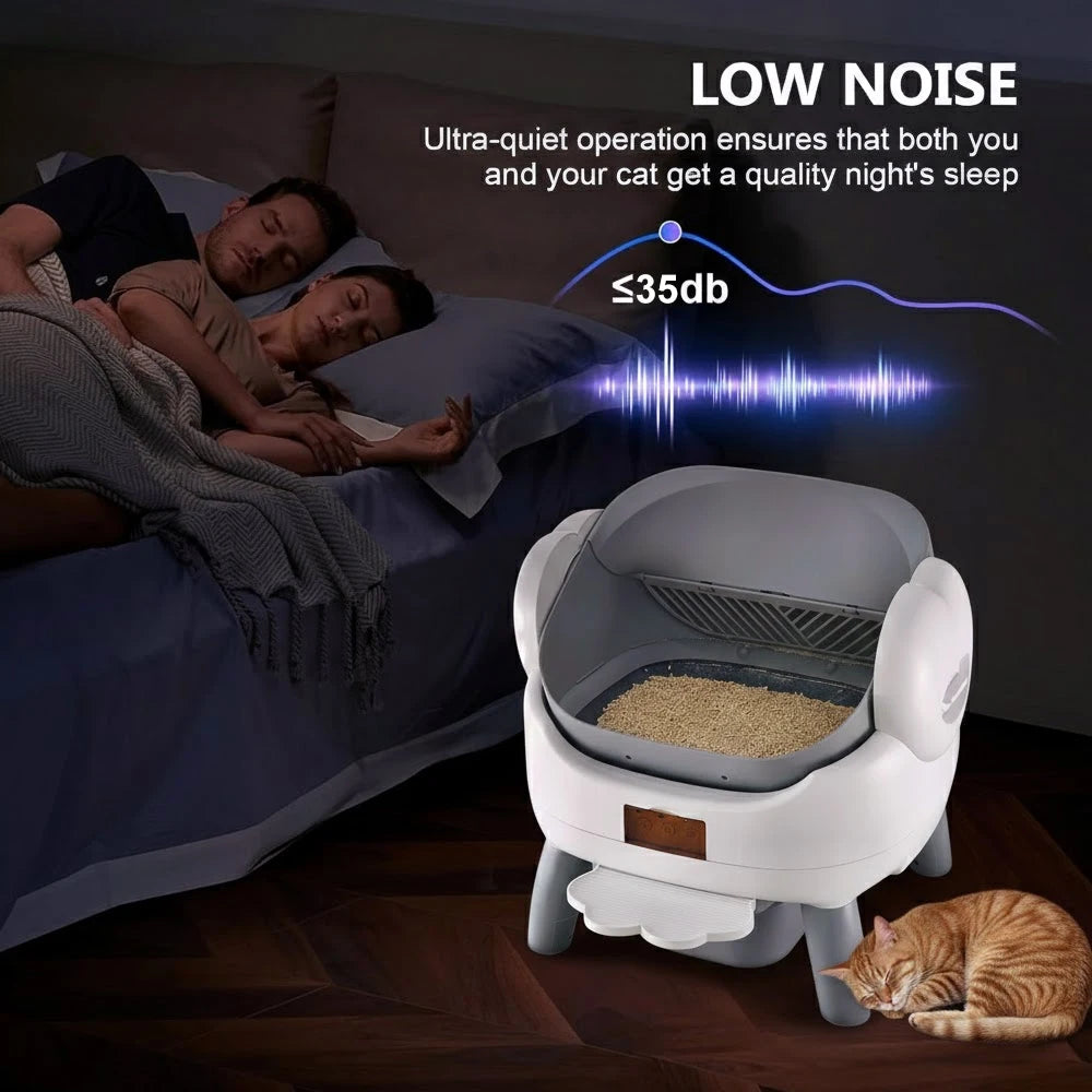 Large Automatic Self-Cleaning Cat Litter Box with Smart App Control - Open Top Pet Toilet with Radar Safety Sensors and Detachable Step - Gray