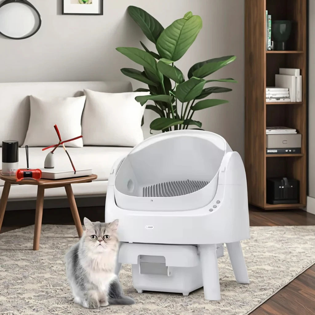 Extra Large Enclosed Cat Litter Box with 65L Capacity - Stainless Steel and Splash-Proof Plastic Pet Toilet with Drawer for Easy Cleaning - Grey