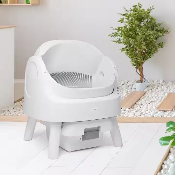 Extra Large Enclosed Cat Litter Box with 65L Capacity - Stainless Steel and Splash-Proof Plastic Pet Toilet with Drawer for Easy Cleaning - Grey